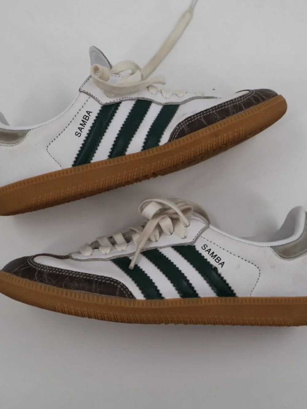 Adidas Samba Sneakers Mens 7.5 White‎ Green Gum Cracked Leather JI2724